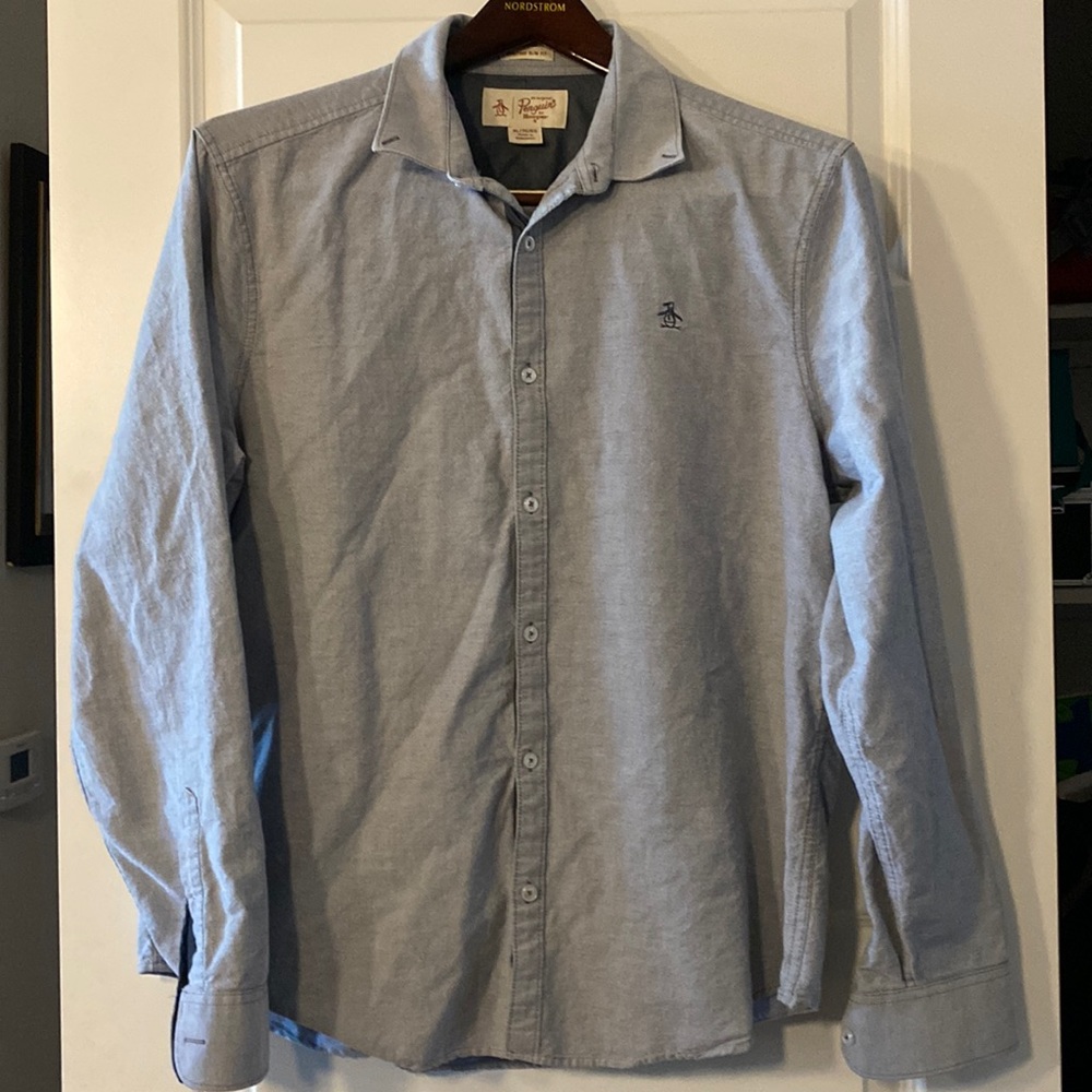 MENS ⚡️ Original Penguin -Long Sleeve Polo - BLUE pattern⚡️Button Down Collar-XL